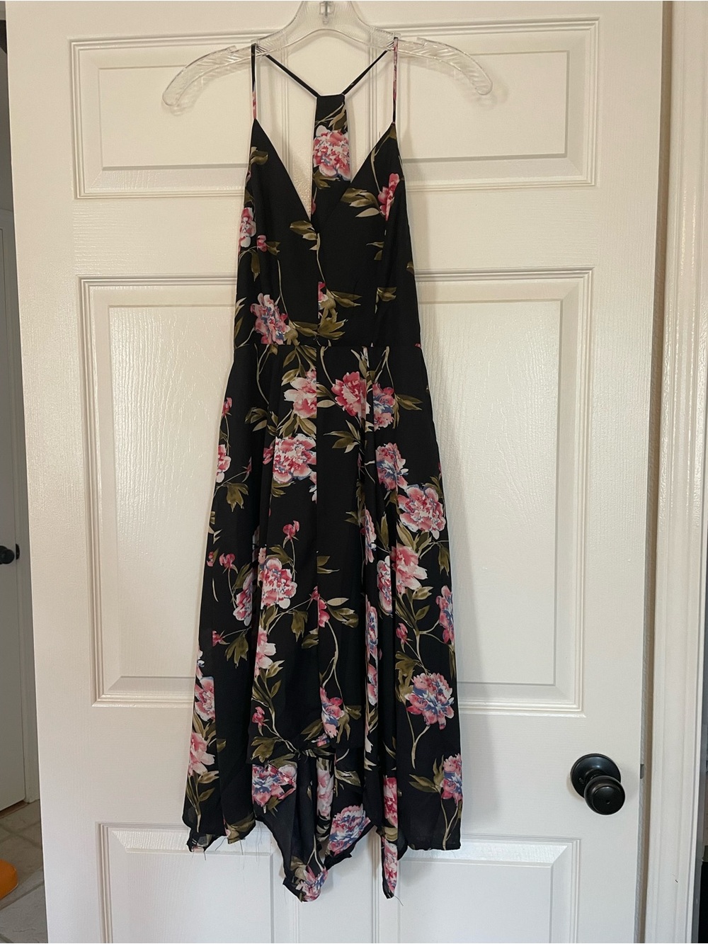 Love Riche Black Floral High-Low Dress with Pink Blooms